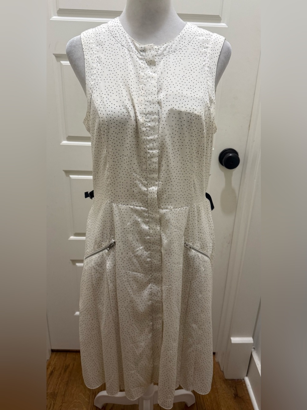 Rag & Bone. White Polka Dot Silk Blend Sleeveless Dress. Size 6.